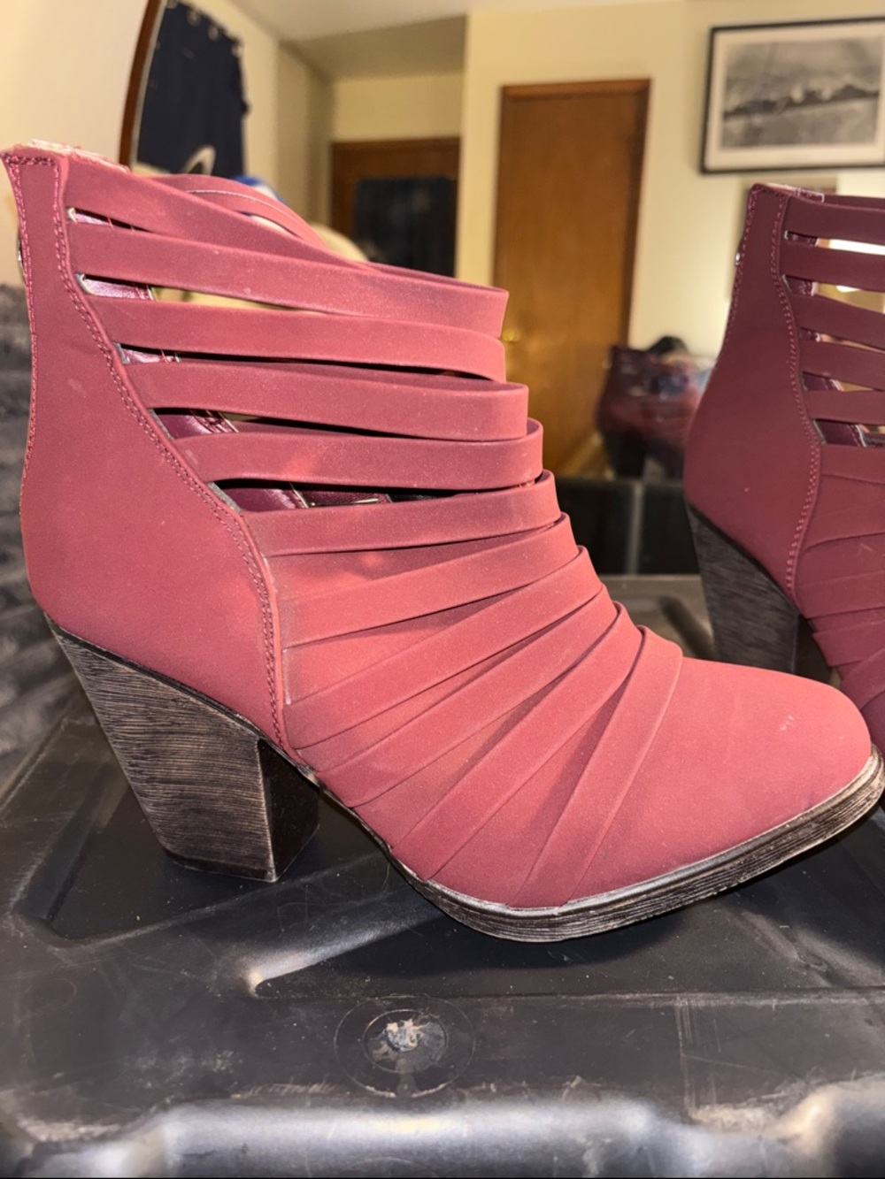 Strappy Ankle Bootie in Raspberry - Picture 3 of 7